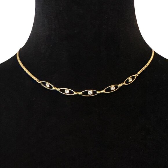 14K Gold Plated Necklace With Rhinestone Accents 14KTGP - Picture 1 of 3